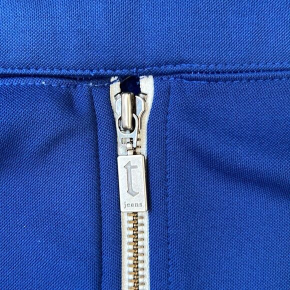 Tommy Hilfiger Jeans Size Small Cropped Off the Shoulder Top Blue Zip Up 90s Y2K - Picture 10 of 12